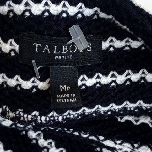 Talbots Women's Navy & White Striped Boatneck Knit Sweater 3/4 Sleeves M/P - Picture 4 of 12